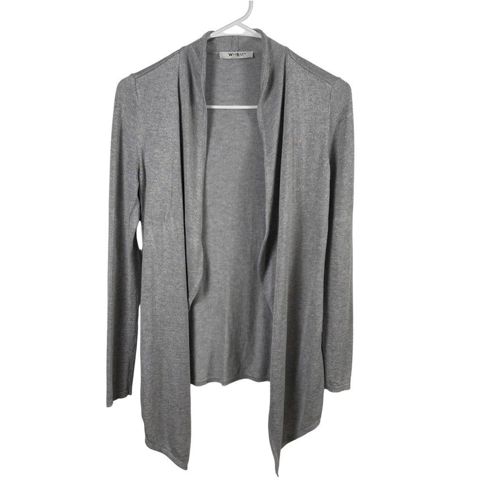 White House Black Market Cardigan Sz S Silver Metallic Draped Open Front Sparkly